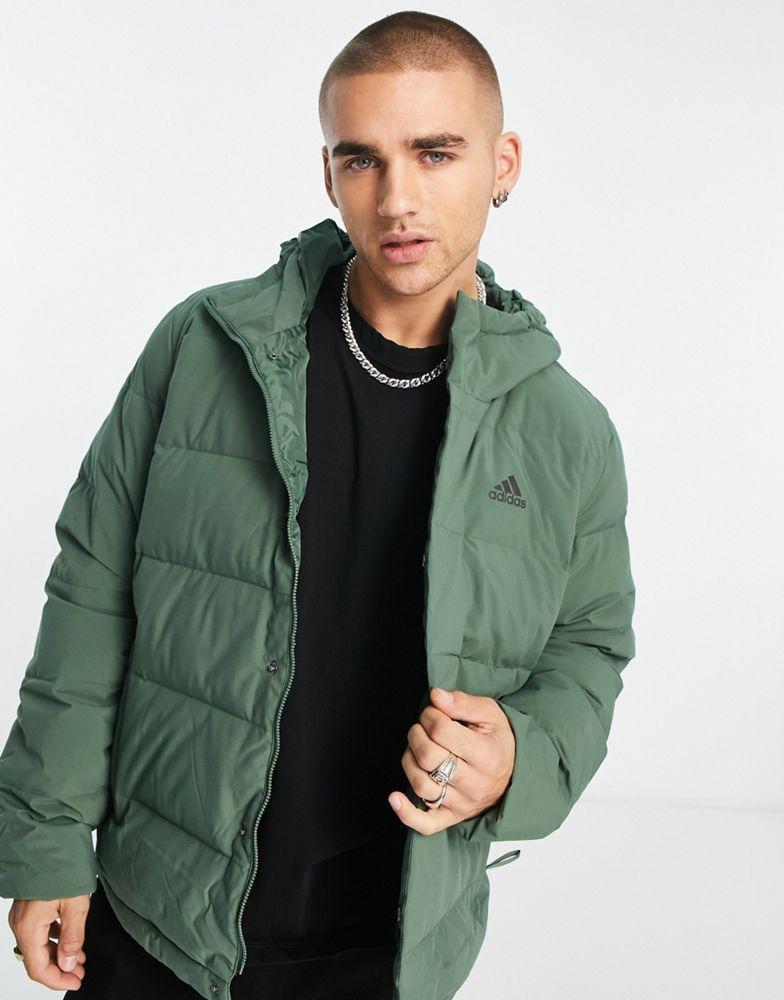 商品Adidas|adidas Outdoor Helionic hooded puffer jacket in green,价格¥972-¥1388,第1张图片