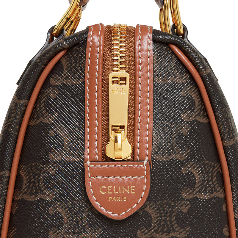 商品Celine|【预售3-7天】CELINE/赛琳 21秋冬新款BOSTON系列 女士小号经典凯旋老花帆布棕褐色皮革饰边手提单肩波士顿包197582CAS.04LU,价格¥11631,第8张图片详细描述