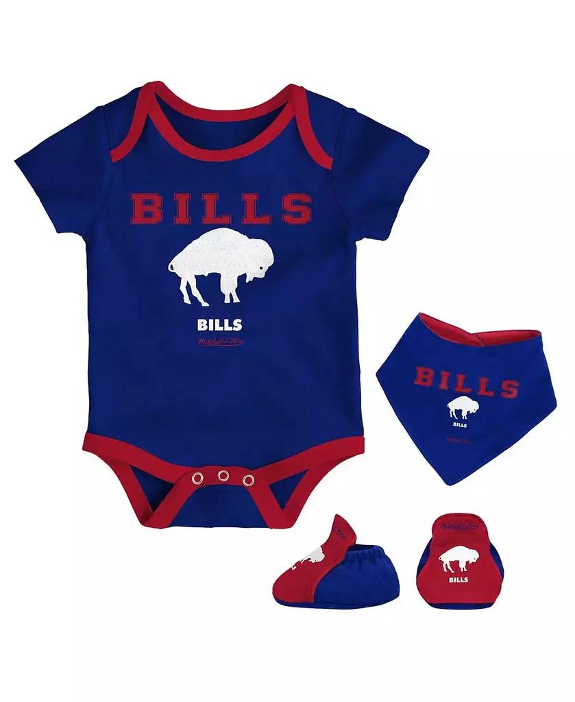 商品Mitchell & Ness|Newborn and Infant Boys and Girls Royal, Red Buffalo Bills Throwback Bodysuit Bib and Booties Three-Piece Set,价格¥337,第1张图片