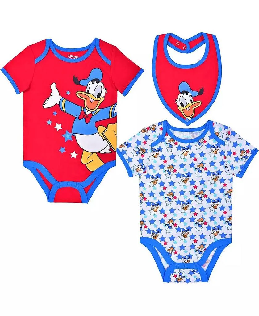 商品Children's Apparel Network|Baby Boys and Girls Donald Duck Red, White Mickey & Friends Bodysuit & Bib Three-Pack Set,价格¥170,第1张图片