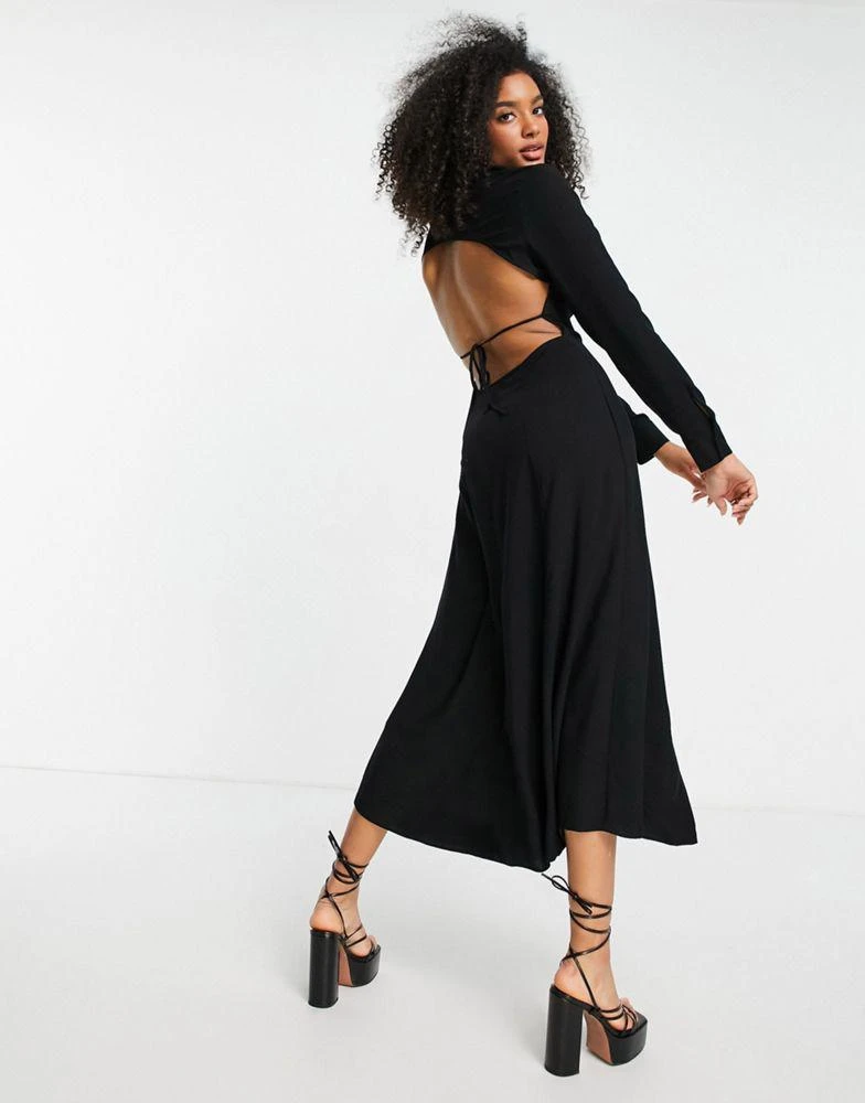 商品ASOS|ASOS DESIGN cut out back midi shirt dress in black,价格¥170,第4张图片详细描述