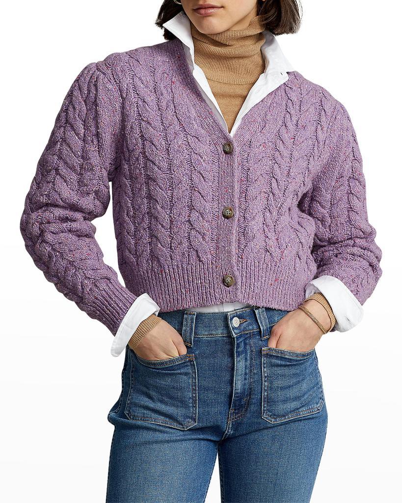 商品Ralph Lauren|Cable Wool-Blend Puffed-Sleeve Cardigan,价格¥2927,第5张图片详细描述