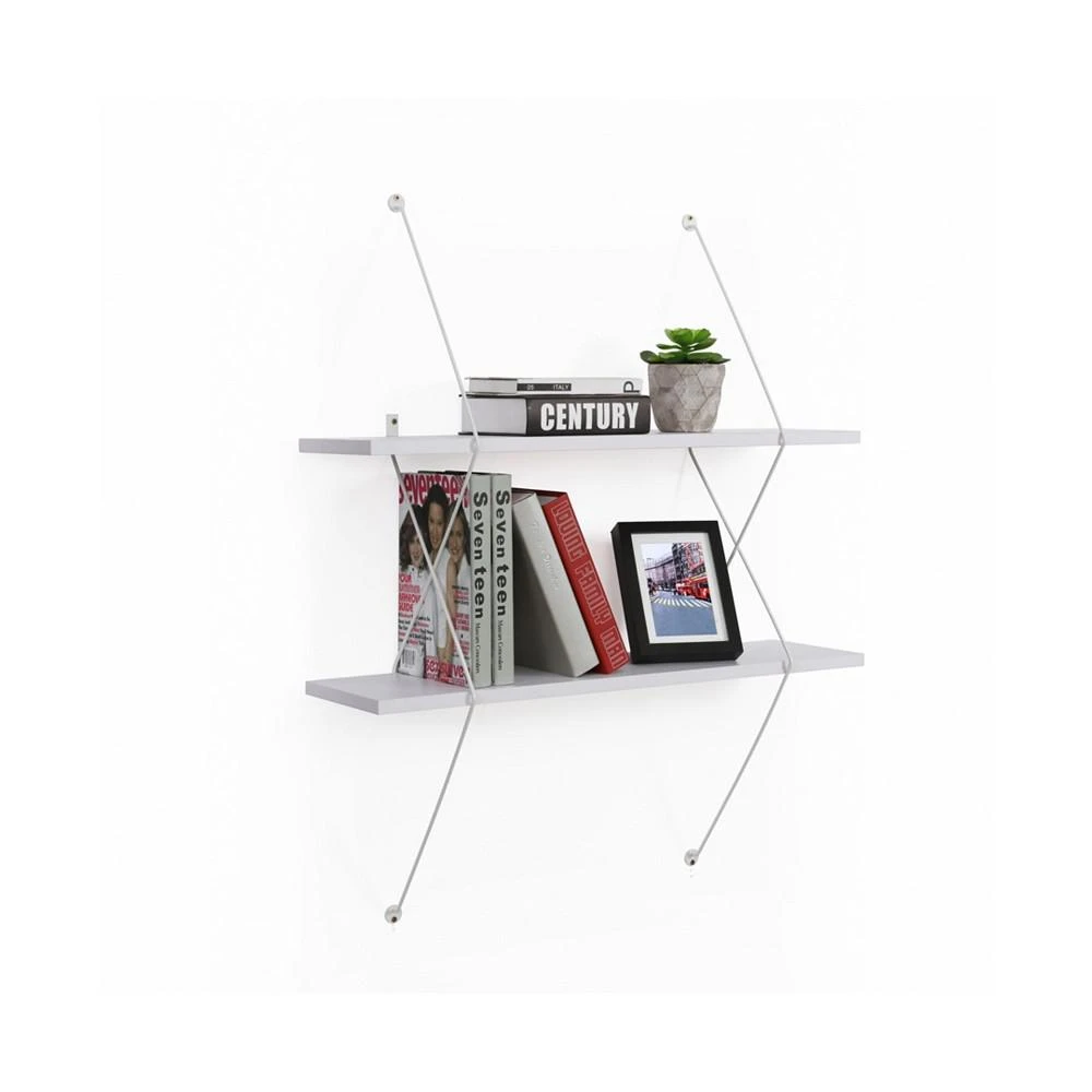 商品Danya B|Contemporary Two Level White Shelving System with Wire Brackets,价格¥1010,第1张图片