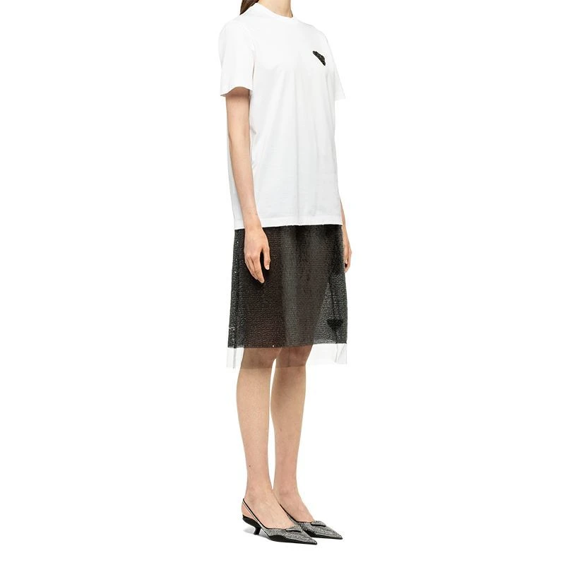 商品Prada|【预售3-7天】普拉达  女士白色刺绣平纹针织棉质短袖T恤35838R_1Z5O_F0009_S_162,价格¥6857,第5张图片详细描述