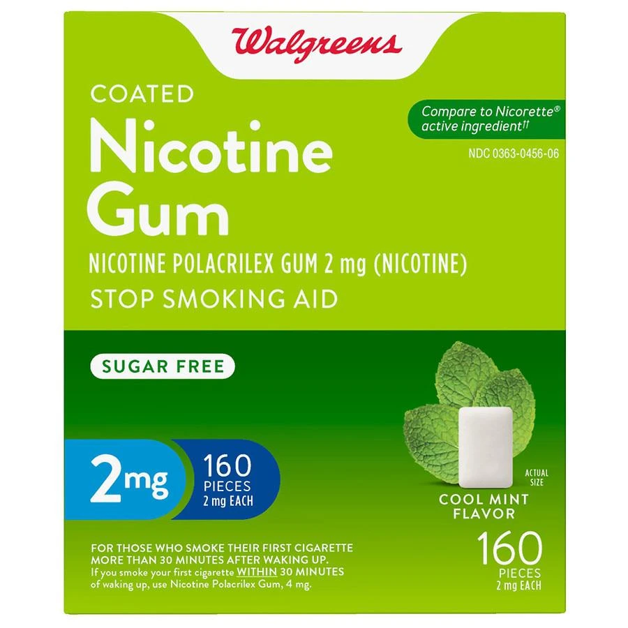 商品Walgreens|Nicotine Polacrilex Coated Gum 2 mg, Stop Smoking Aid Mint,价格¥297,第1张图片