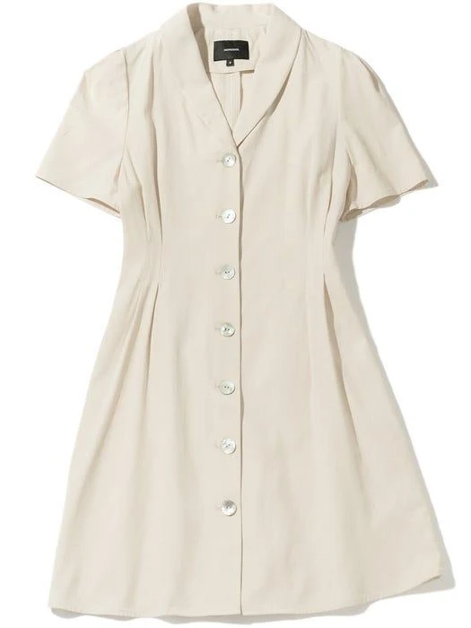 商品MONGDOL|Pin Tuck Shirt Collar Mini Dress (Beige),价格¥592,第4张图片详细描述