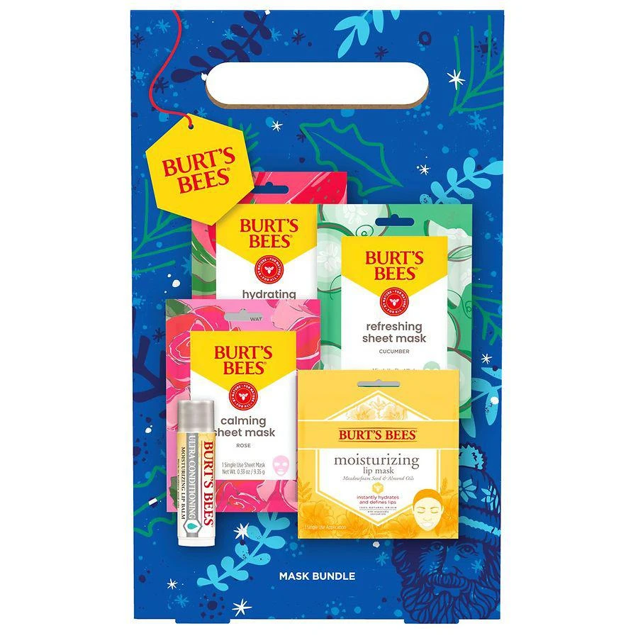 商品Burt's Bees|Mask Bundle Holiday Gift Set, Sheet Masks and Ultra Conditioning Lip Balm,价格¥108,第1张图片