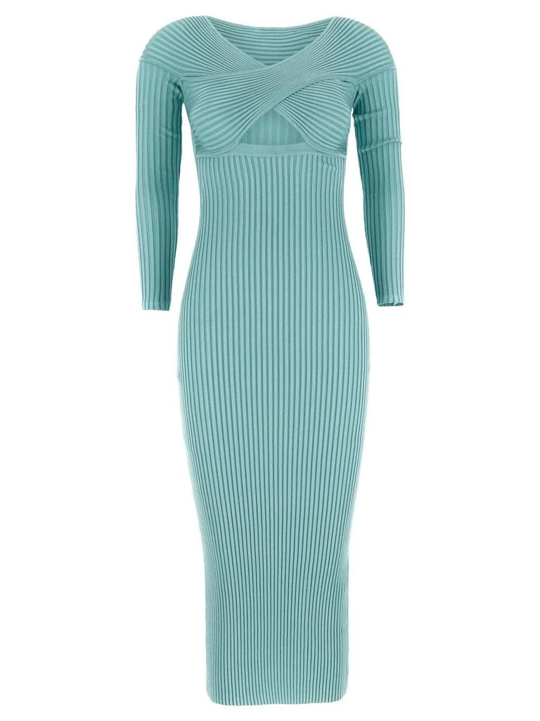 商品Self Portrait|Ribbed Knit Crossover Bust Midi Dress,价格¥1967,第1张图片