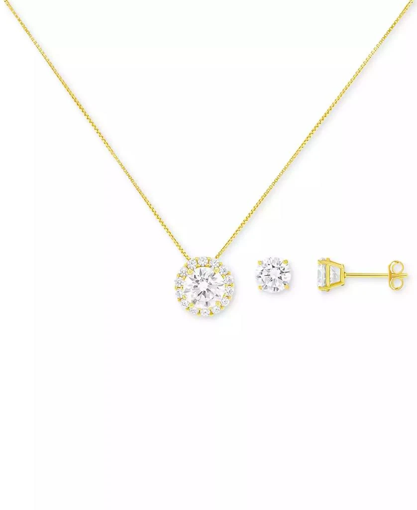 2-Pc. Cubic Zirconia Round Pavé Pendant Necklace & Stud Earring Set in Sterling Silver, Created for Macy's 商品