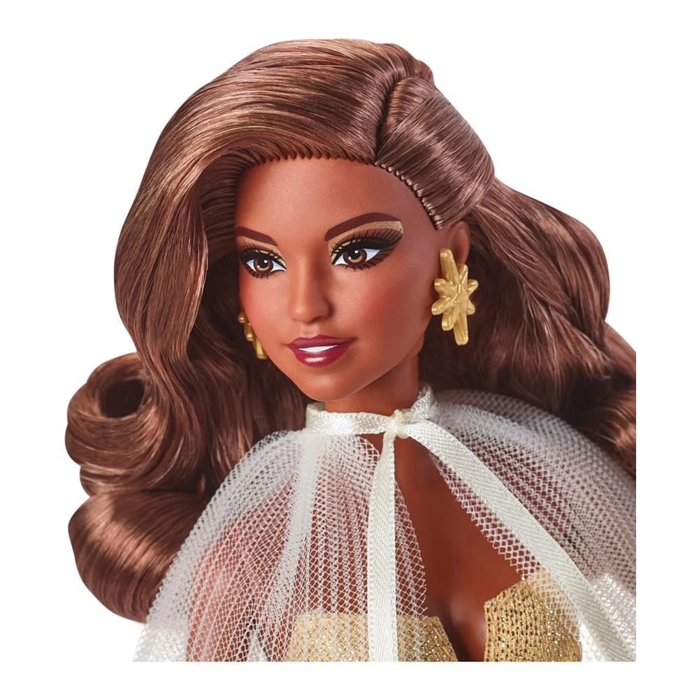 商品Barbie|Signature 2023 Holiday Collector Doll with Golden Gown and Dark Brown Hair,价格¥336,第3张图片详细描述