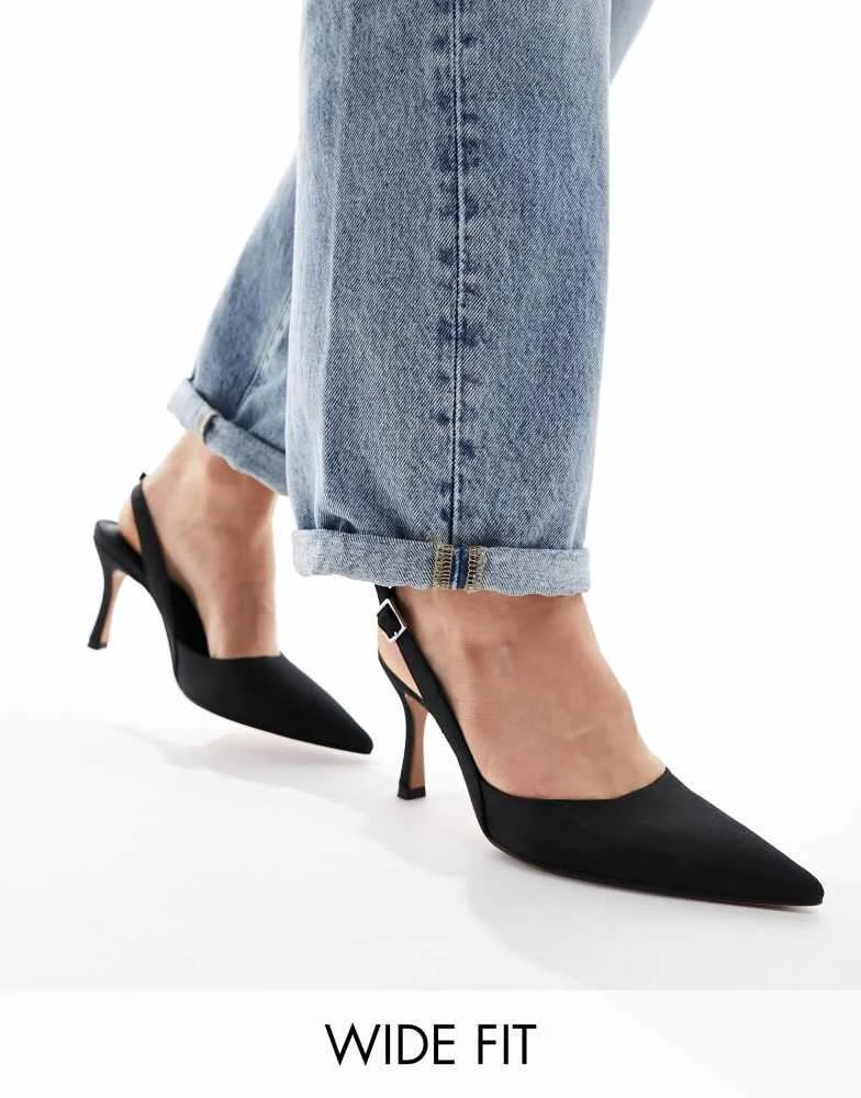 商品ASOS|ASOS DESIGN Wide Fit Samber 2 slingback stiletto heels in black,价格¥291,第1张图片