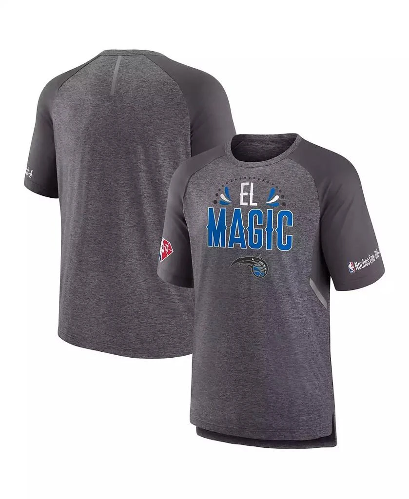 商品Fanatics|Men's Heathered Gray Orlando Magic 2022 Noches Ene-Be-A Core Shooting Raglan T-shirt,价格¥381,第2张图片详细描述