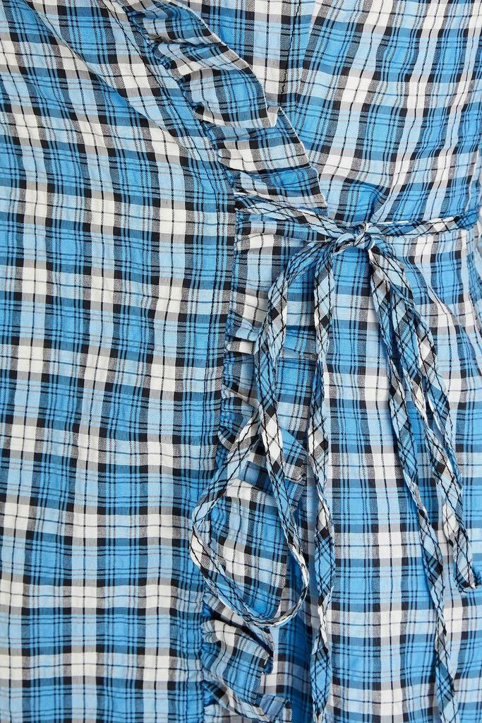 商品Ganni|Checked cotton-blend seersucker mini wrap dress,价格¥864,第4张图片详细描述