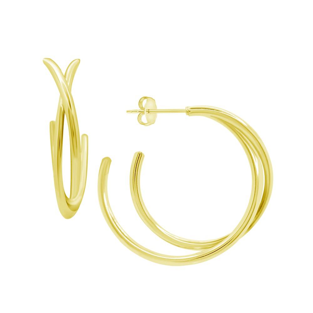 High Polished Crossover C Hoop Post Earring in Silver Plate or Gold Plate商品第1张图片规格展示
