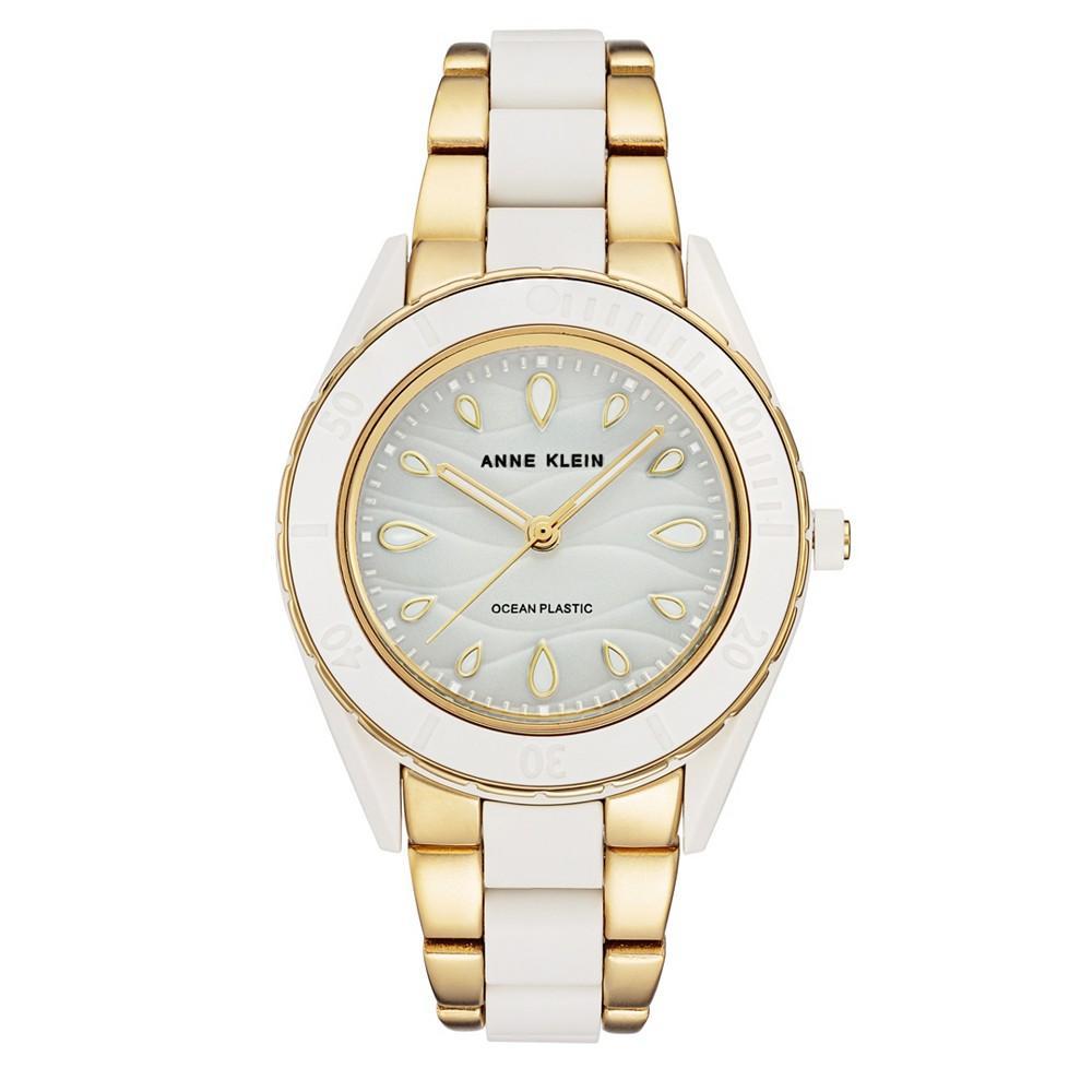 商品Anne Klein|Women's Gold-Tone and White Solar Ocean Work Plastic Bracelet Watch, 38.5mm,价格¥939,第1张图片