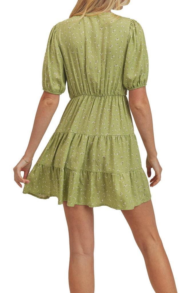 商品Lush|V-Neck Short Sleeve Pinch Front Ditsy Print Tiered Minidress,价格¥186,第4张图片详细描述