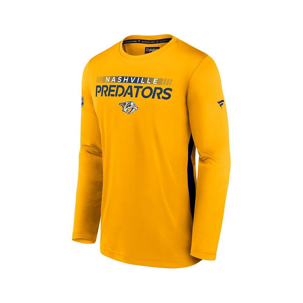Men's Branded Gold Nashville Predators Authentic Pro Rink Performance Long Sleeve T-shirt商品第3张图片规格展示