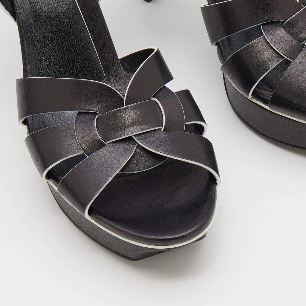 Saint Laurent Black/White Leather Tribute Platform Sandals Size 39商品第7张图片规格展示