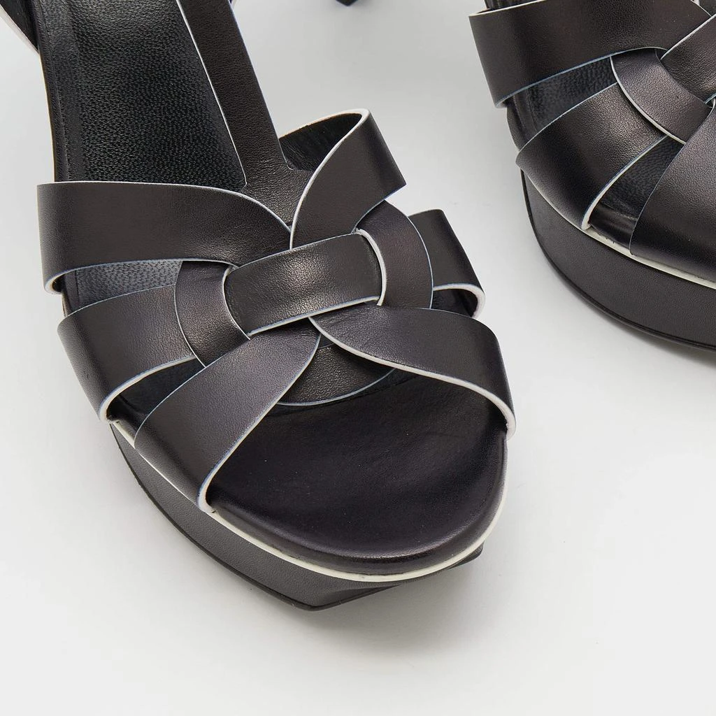 Saint Laurent Black/White Leather Tribute Platform Sandals Size 39 商品