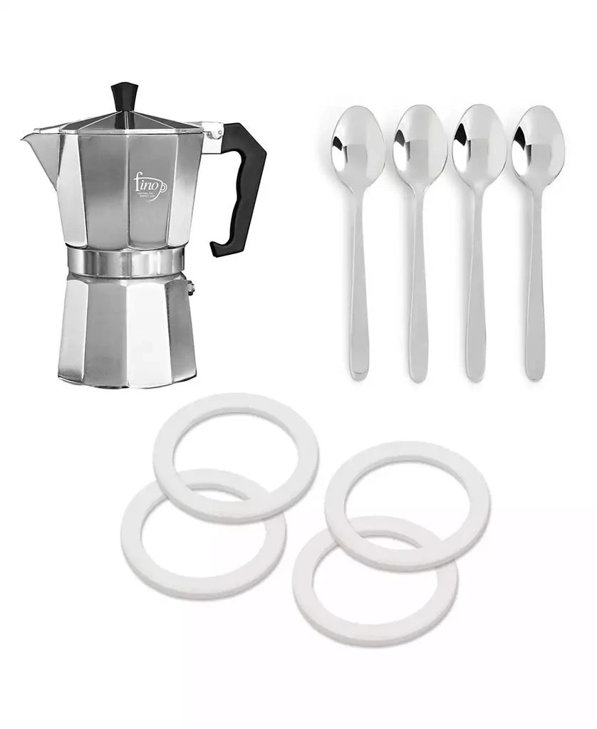 商品FINO|Stovetop Espresso Coffee Maker (Brews 6-Servings) with 4 Demi Spoons and 4 Exact Replacement Silicone Gaskets,价格¥861,第1张图片