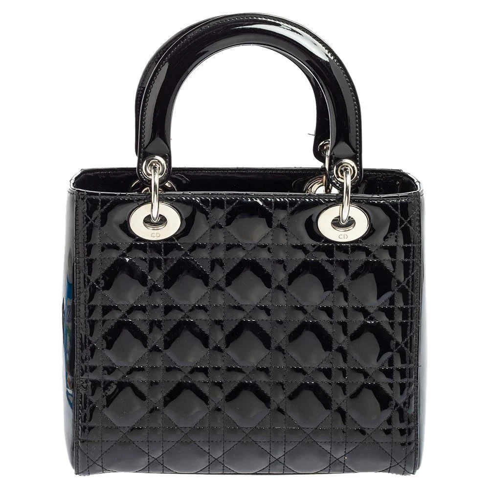 商品[二手商品] Dior|Dior Black Cannage Patent Leather Medium Lady Dior Tote,价格¥16375,第4张图片详细描述