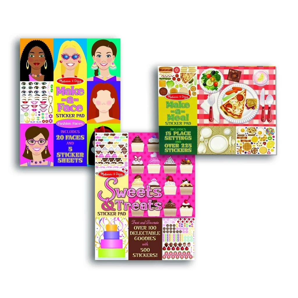 商品Melissa & Doug|Melissa & Doug Sticker Pads Set: Sweets and Treats, Make-a-Face Fashion, and Make-a-Meal,价格¥137,第1张图片