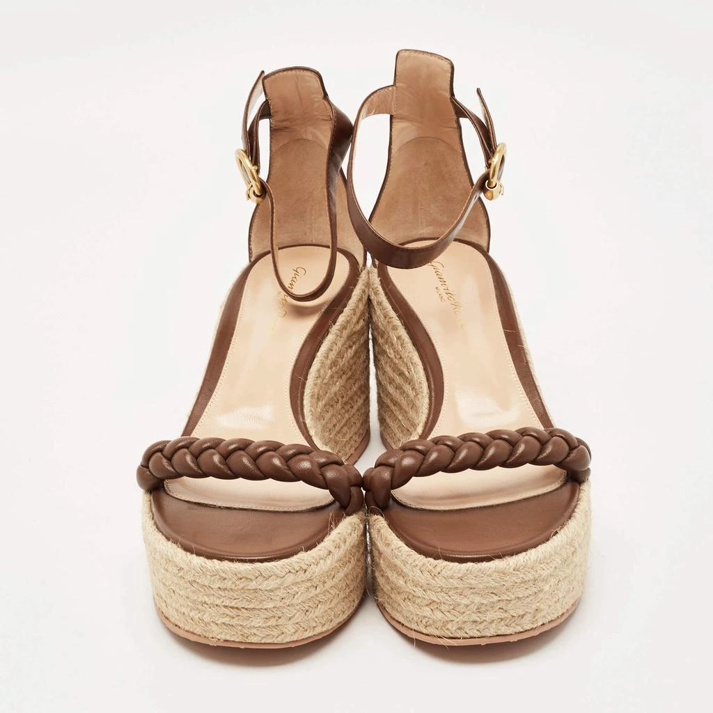 商品[二手商品] Gianvito Rossi|Gianvito Rossi Brown Braided Leather Merida Espadrille Wedge Sandals Size 41,价格¥3128,第3张图片详细描述