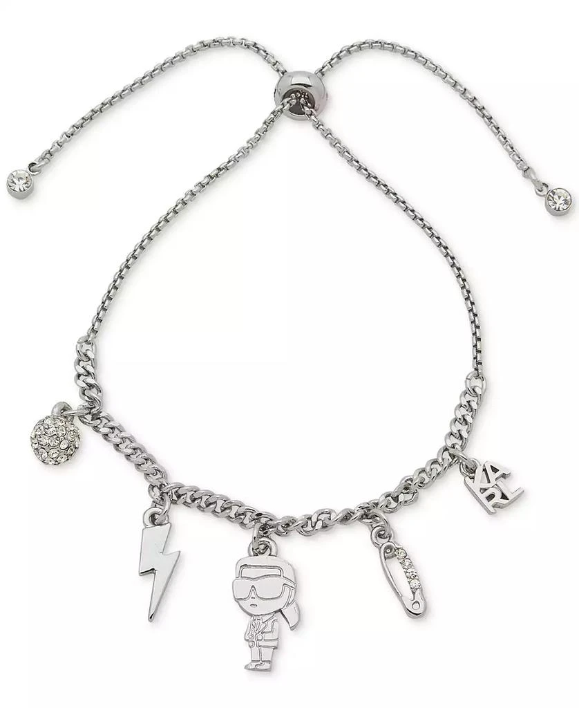 商品Karl Lagerfeld Paris|Silver-Tone Crystal Multi-Charm Bolo Bracelet,价格¥236,第1张图片