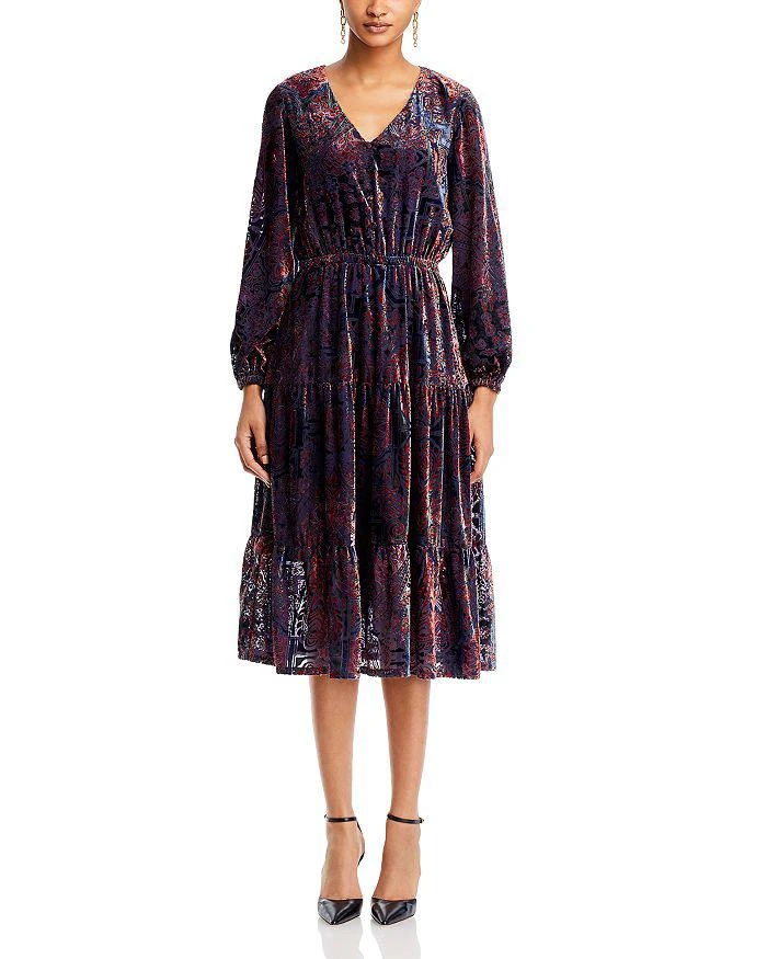 商品Tahari|Paisley Burnout Velvet Midi Dress,价格¥332,第3张图片详细描述