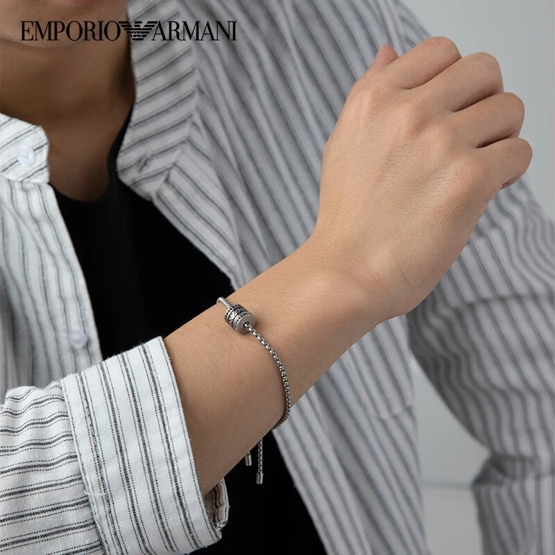 商品[国内直发] Emporio Armani|ARMANI 阿玛尼古巴链 黑色�串珠转运珠吊坠 男士手链,价格¥1585,第9张图片详细描述