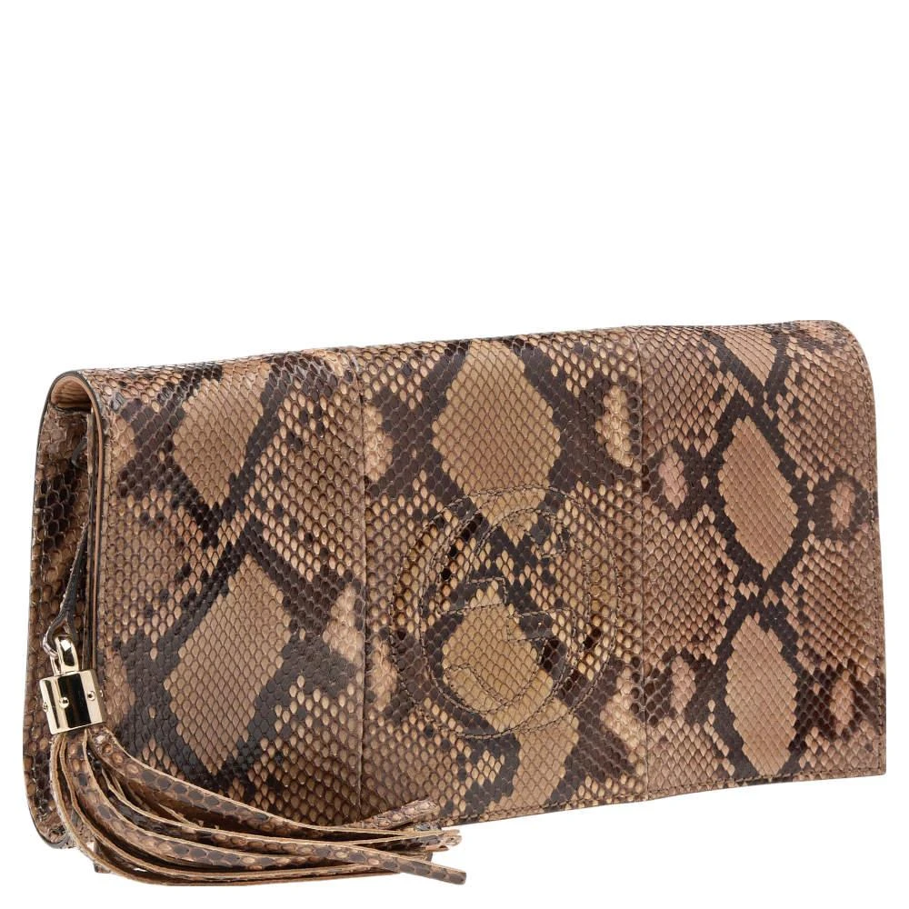 商品[二手商品] Gucci|Gucci Beige/Brown Python Tassel Soho Clutch,价格¥3878,第3张图片详细描述