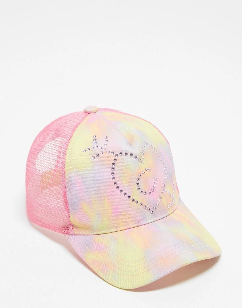 商品COLLUSION|COLLUSION diamante trucker cap in tie dye pink,价格¥72,第1张图片