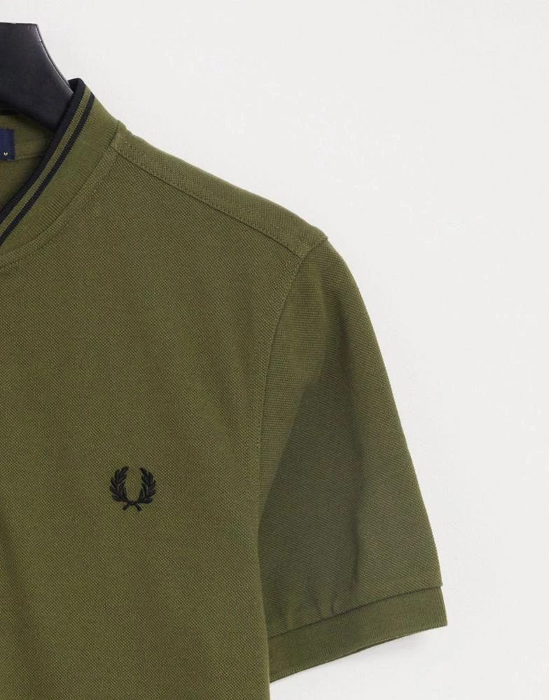 商品Fred Perry|Fred Perry bomber collar pique polo shirt in green,价格¥438,第4张图片详细描述