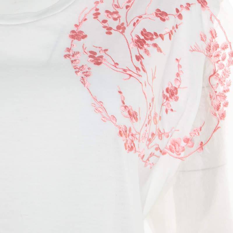 Alexander McQueen White Cotton Floral Embroidered Silk Sleeve Detail Oversized T-Shirt S商品第4张图片规格展示