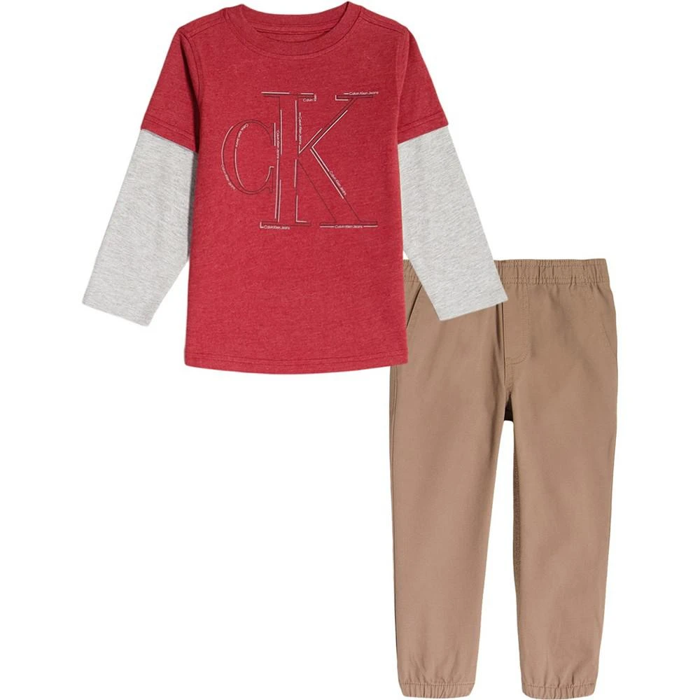 商品Calvin Klein|Little Boys Twofer Logo T-shirt and Twill Joggers, 2 Piece Set,价格¥132,第1张图片