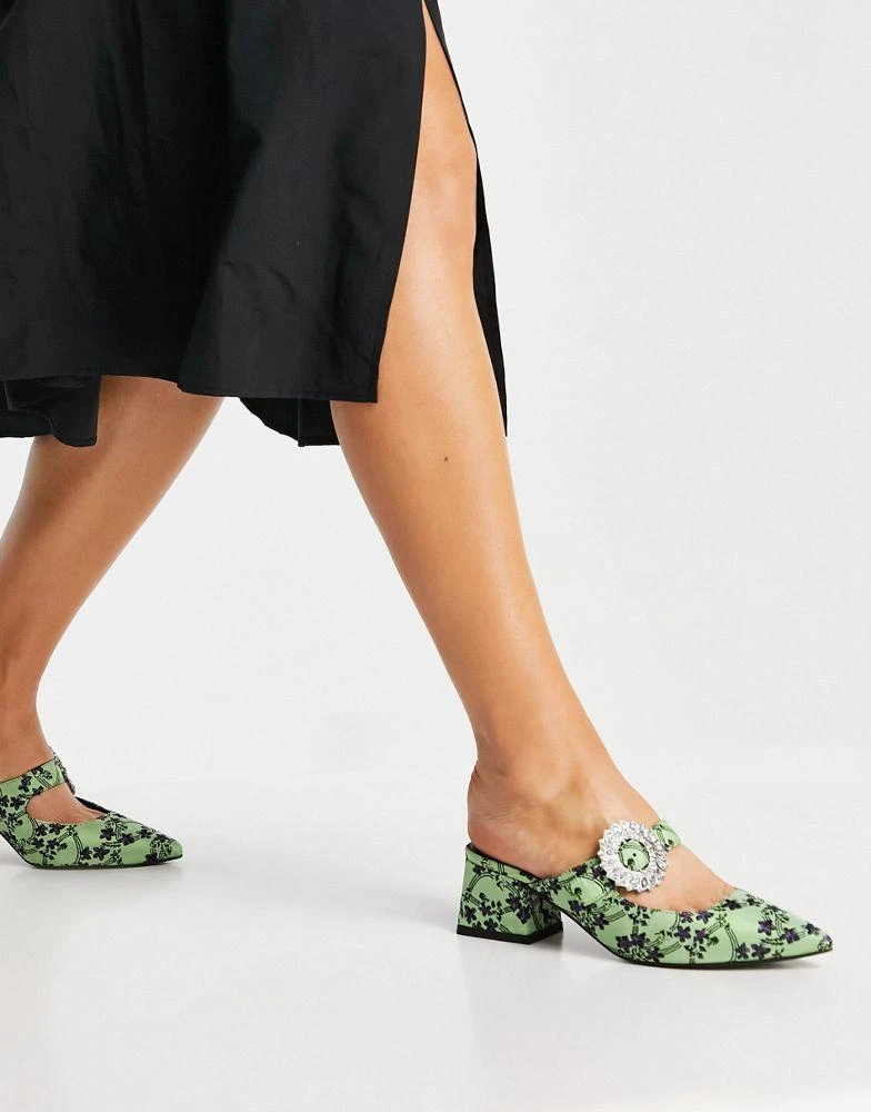 商品ASOS|ASOS DESIGN Wide Fit Willis embellished mid heeled mules In jacquard,价格¥203,第3张图片详细描述
