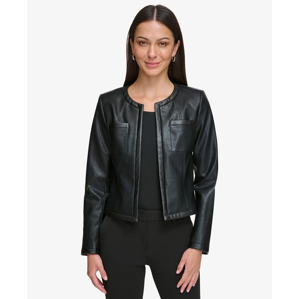 商品DKNY|Women's Collarless Faux Leather Open-Front Jacket,价格¥223,第1张图片