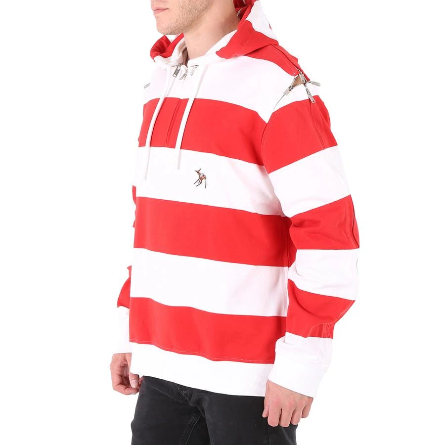 商品Burberry|Men's Red Zip Detail Striped Cotton Hoodie,价格¥1708,第3张图片详细描述