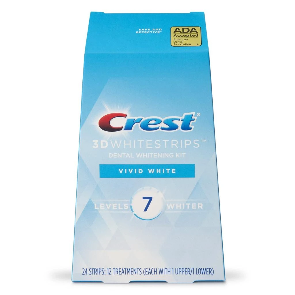 商品Crest|Crest 3D Whitestrips Vivid White Teeth Whitening Kit, 24 Strips, (12 Count Pack),价格¥198,第1张图片