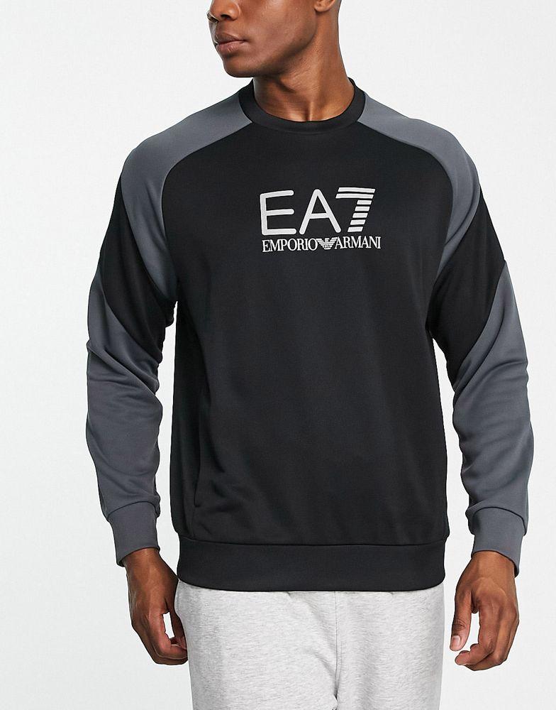 Armani EA7 colour block sweatshirt in black商品第1张图片规格展示