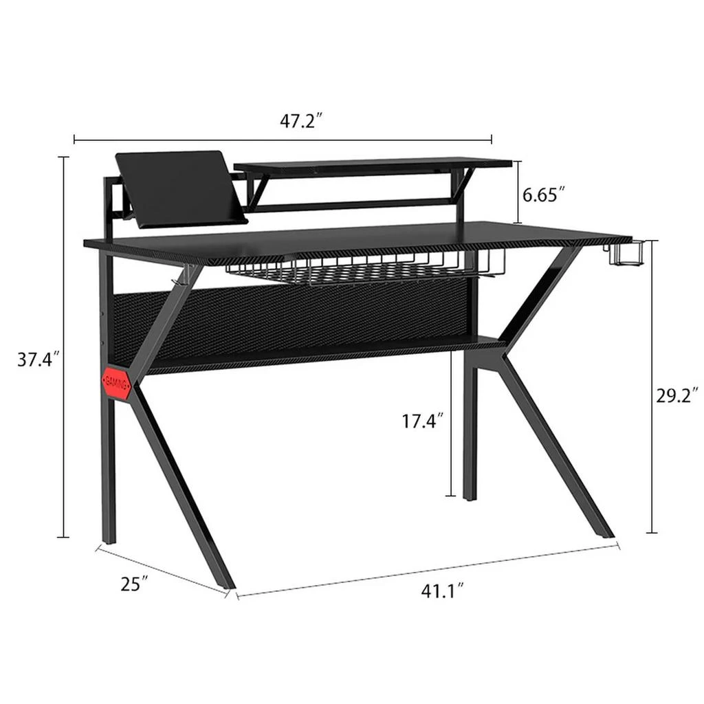 商品FurnizzeMe|PVC Coated Ergonomic Metal Frame Gaming Desk with K Shape Legs, Black,价格¥2972,第3张图片详细描述