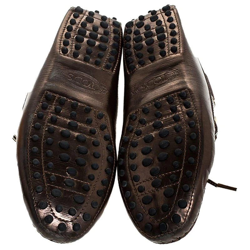 Tod's Metallic Leather Bow Slip On Loafers Size 38 商品