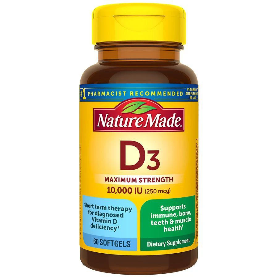 商品Nature Made|Maximum Strength Vitamin D3 10000 IU (250 mcg) Softgels,价格¥191,第1张图片