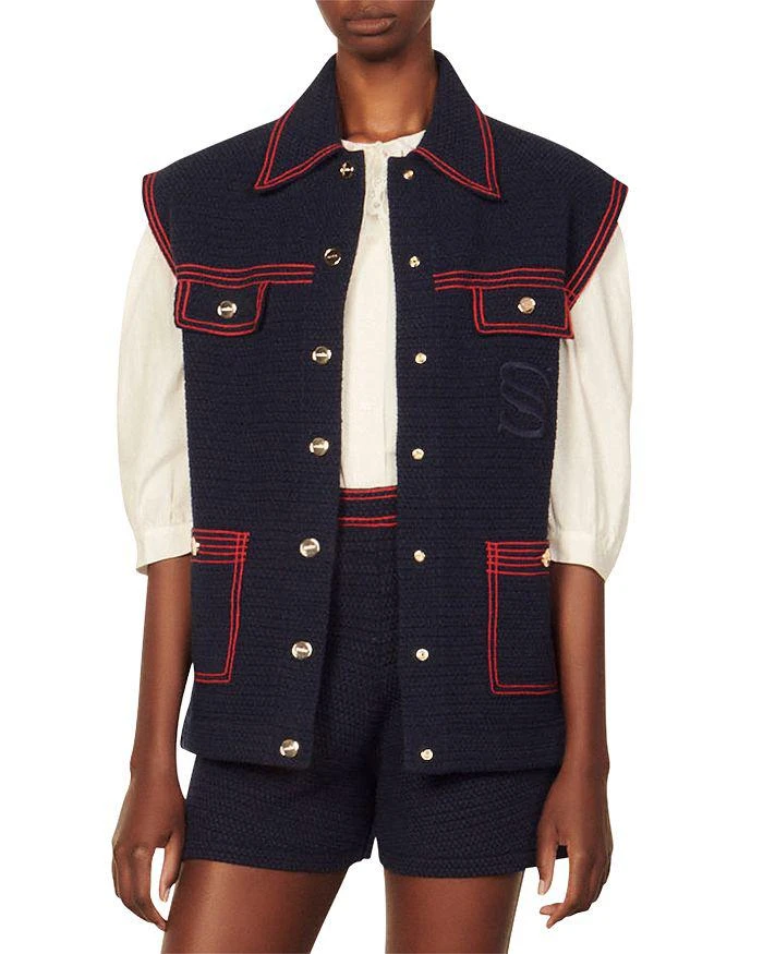 商品Sandro|Clovis Jean Cardigan in Blue Jean,价格¥1596,第1张图片