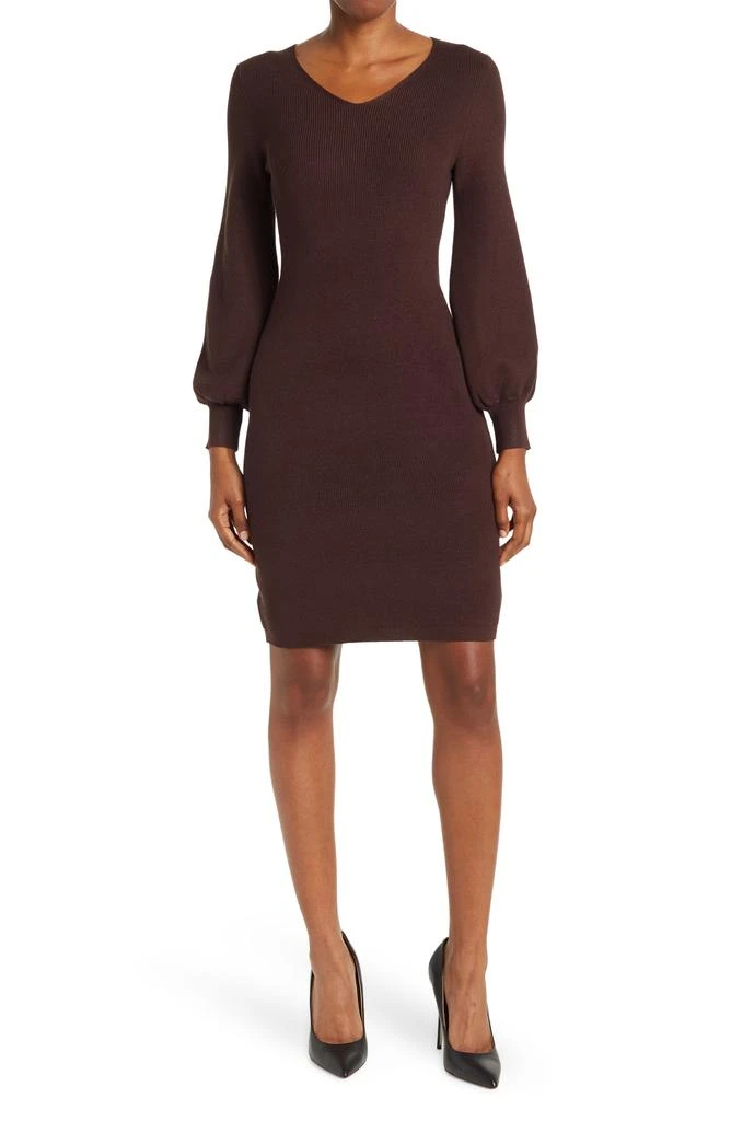 商品Nina Leonard|V-Neck Balloon Sleeve Sweater Dress,价格¥244,第1张图片