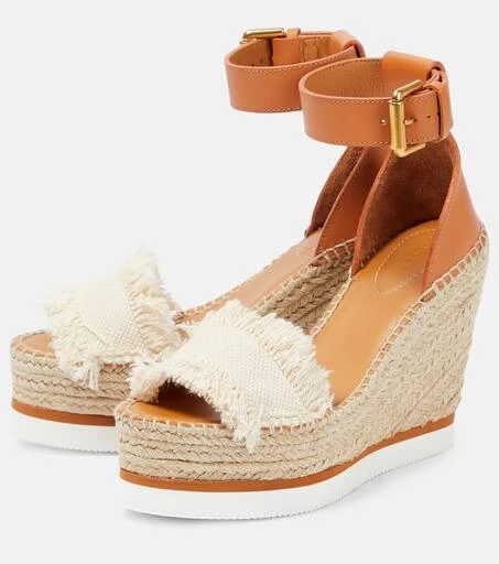 商品See by Chloé|Glyn帆布与皮革草编坡跟鞋,价格¥1962,第5张图片详细描述