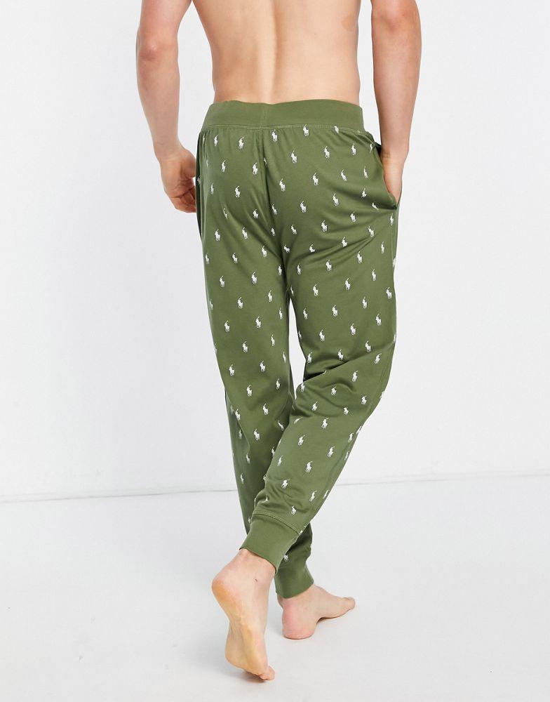 Polo Ralph Lauren lounge joggers in olive green with all over pony logo商品第2张图片规格展示