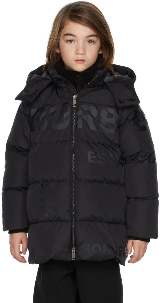 商品Burberry|黑色 Horseferry Print 儿童羽绒大衣,价格¥2147,第2张图片详细描述