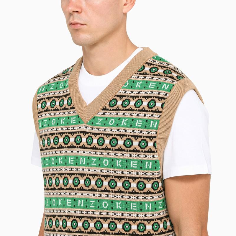 Green/camel knitted waistcoat商品第4张图片规格展示