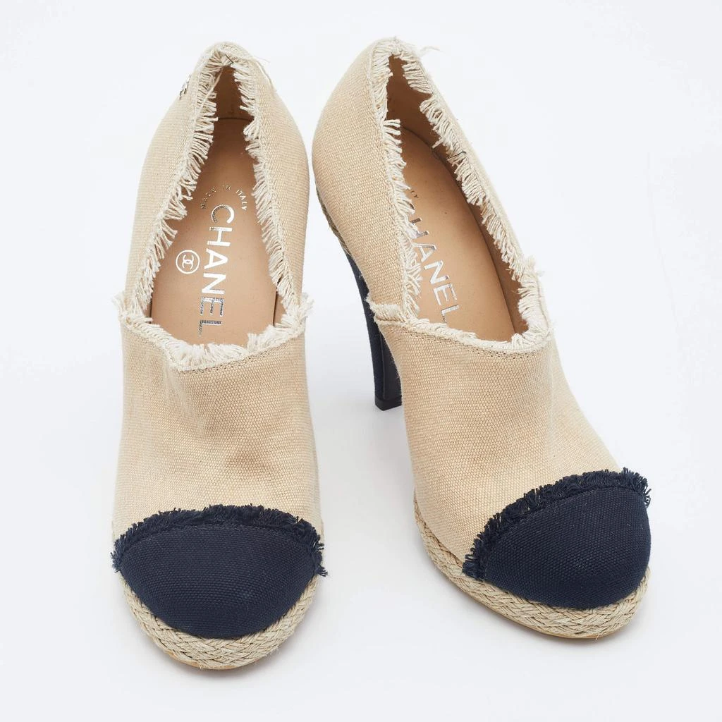 商品[二手商品] Chanel|Chanel Beige/Black Canvas CC Cap Toe Espadrille Booties Size 38,价格¥2738,第4张图片详细描述